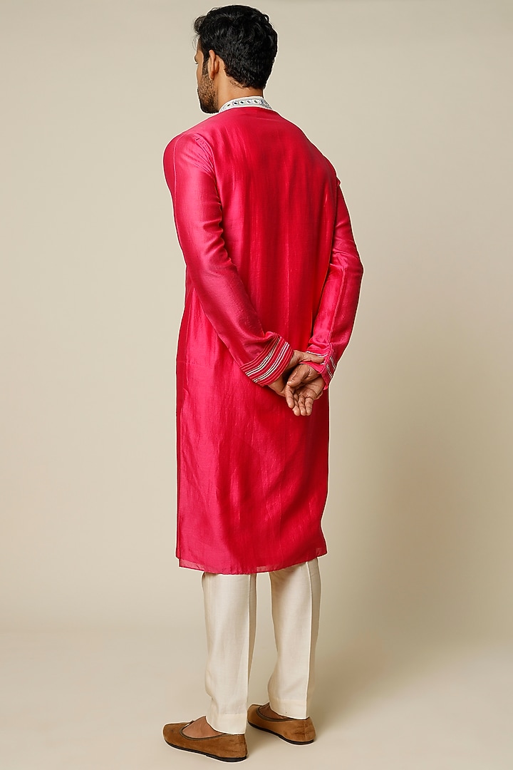 Fuchsia Mirror Embroidered Kurta Set by Julie by Julie Shah Men at Pernia's Pop Up Shop