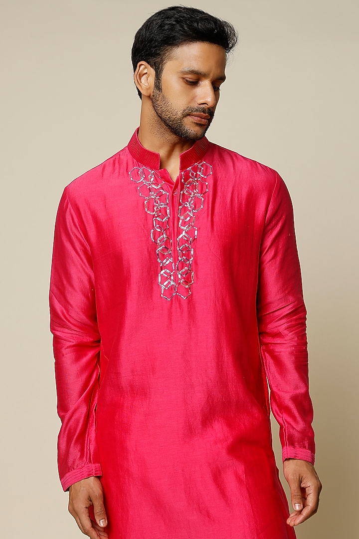 Fuchsia Sequins Embroidered Kurta Set by Julie by Julie Shah Men at Pernia's Pop Up Shop