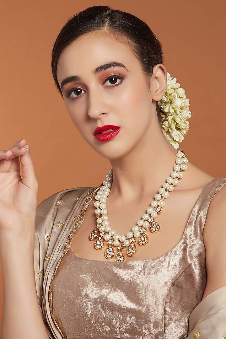 Gold Finish Pearl Hand-Made Necklace by Joules By Radhika