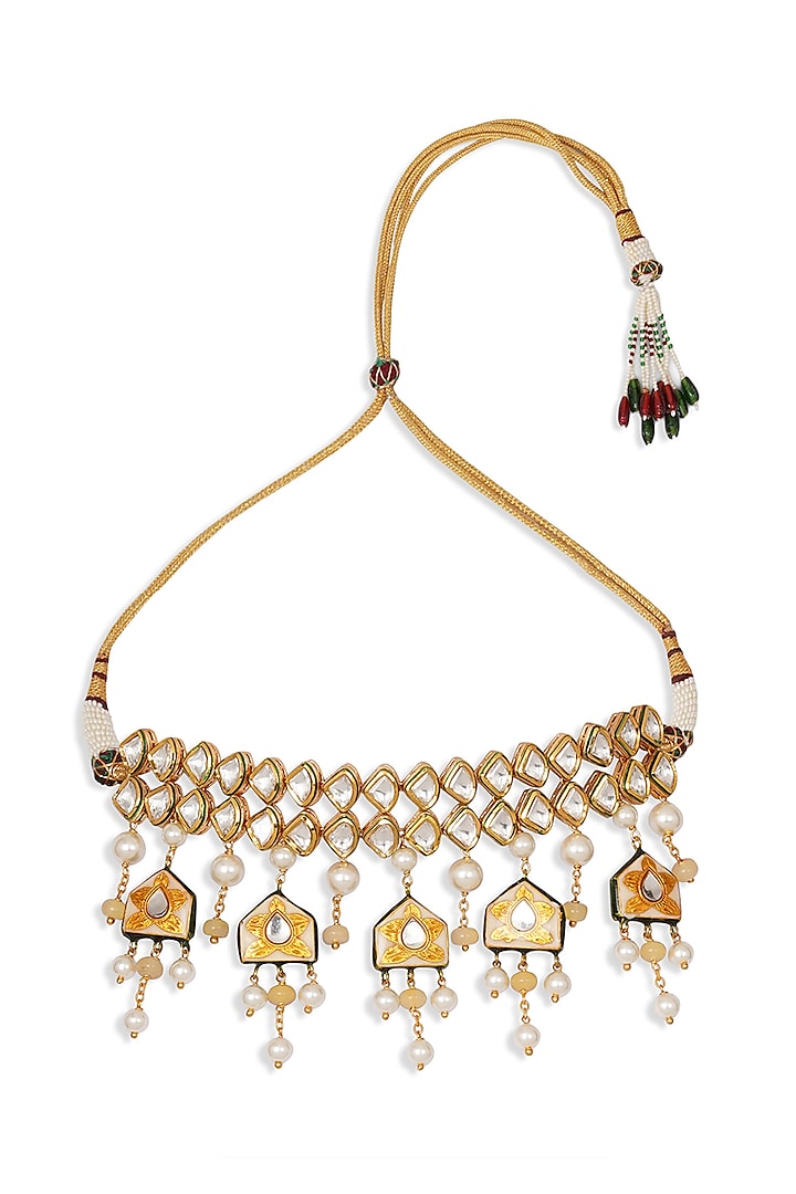 Gold Finish Necklace With Hydro Kundan Polki by Joules By Radhika
