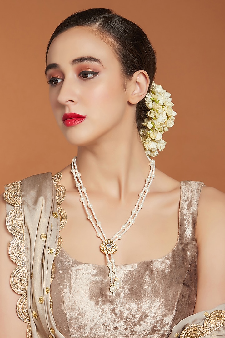 Gold Finish Shell Pearl Necklace by Joules By Radhika at Pernia's Pop Up Shop