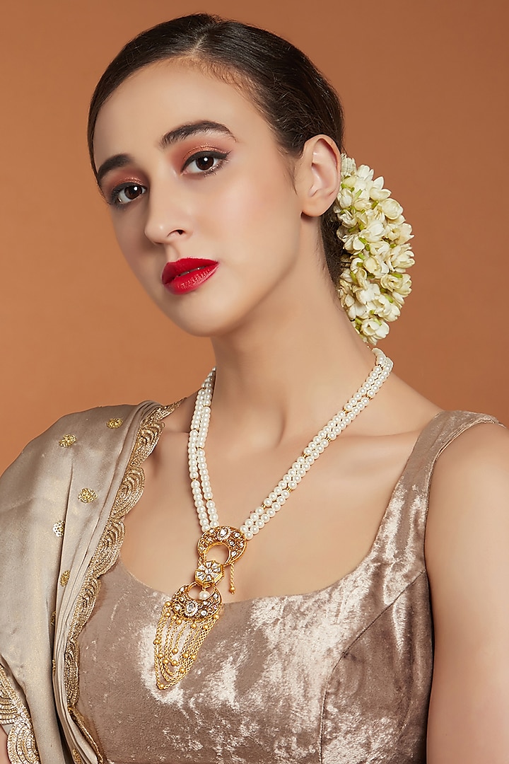 Gold Finish Layered Necklace With Hydro Kundan Polki by Joules By Radhika