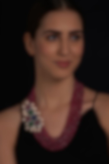 Gold Finish Carved Stones & Red Agate Necklace by Joules By Radhika at Pernia's Pop Up Shop