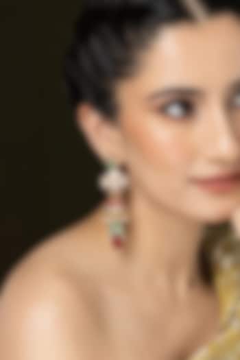 Gold Finish Ruby Drop & Pastel Green Stone Jhumka Earrings by Joules By Radhika at Pernia's Pop Up Shop