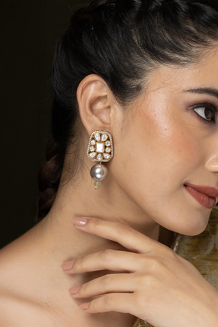 Gold Finish Pearl Stud Earrings by Joules By Radhika at Pernia's Pop Up Shop
