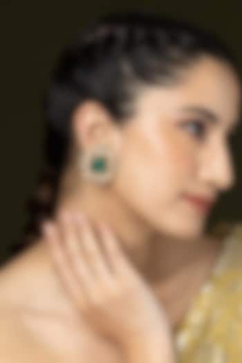Gold Finish Green Stone Stud Earrings by Joules By Radhika at Pernia's Pop Up Shop