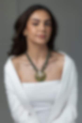 Gold Finish Green Stone Long Pendant Necklace by Joules By Radhika at Pernia's Pop Up Shop