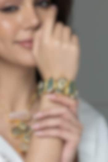 Gold Finish Green Stone Openable Bracelet by Joules By Radhika at Pernia's Pop Up Shop