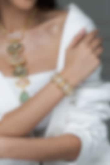 Gold Finish Pink Stone Bracelet by Joules By Radhika at Pernia's Pop Up Shop