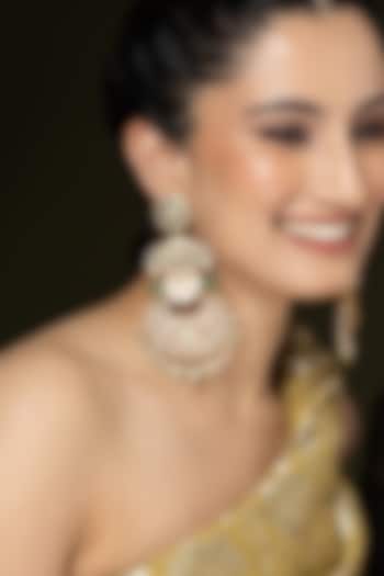 Gold Finish Green Stone & Pearl Drop Chandbali Earrings by Joules By Radhika at Pernia's Pop Up Shop