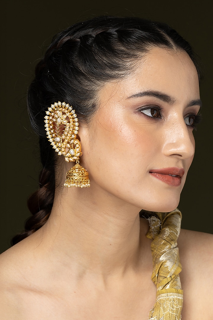 Gold Finish Pearl Cuff Earrings by Joules By Radhika at Pernia's Pop Up Shop