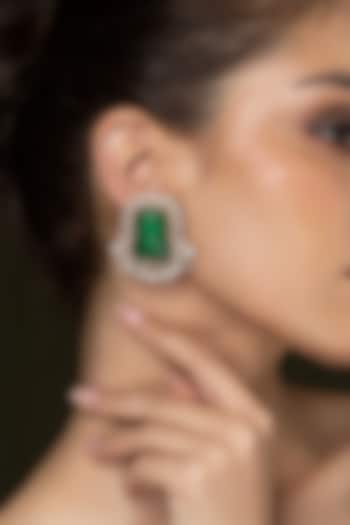 Gold Finish Emerald Gemstone Stud Earrings by Joules By Radhika at Pernia's Pop Up Shop