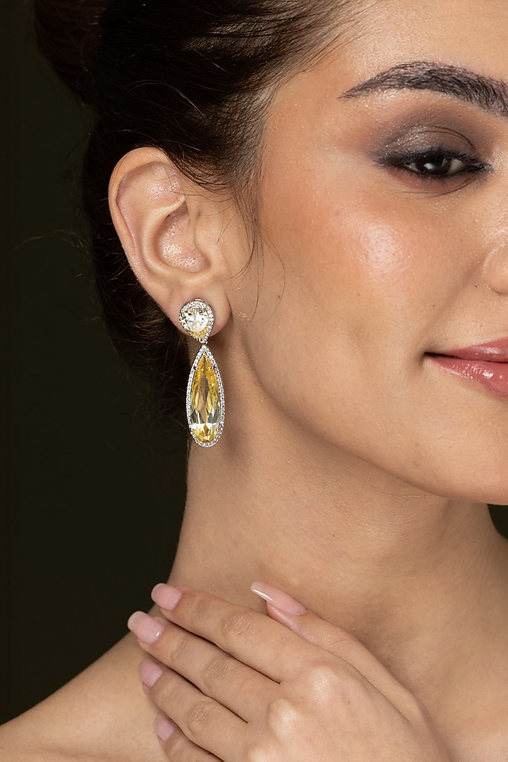 Gold Finish Pearl-Cut Crystal Dangler Earrings by Joules By Radhika at Pernia's Pop Up Shop