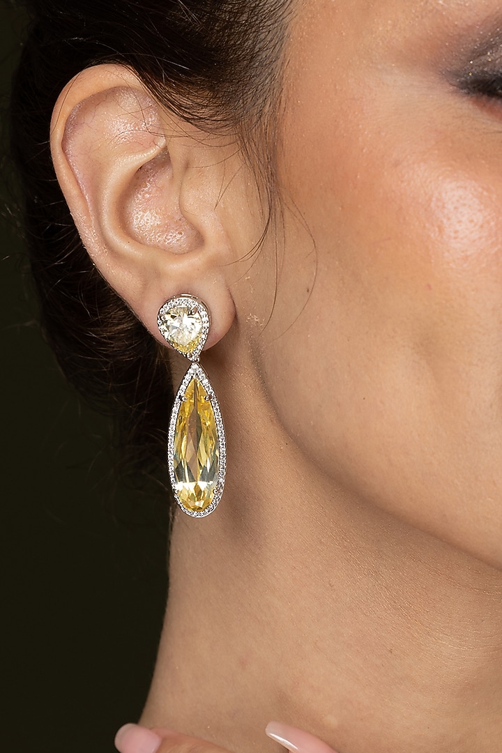 Gold Finish Pearl-Cut Crystal Dangler Earrings by Joules By Radhika at Pernia's Pop Up Shop