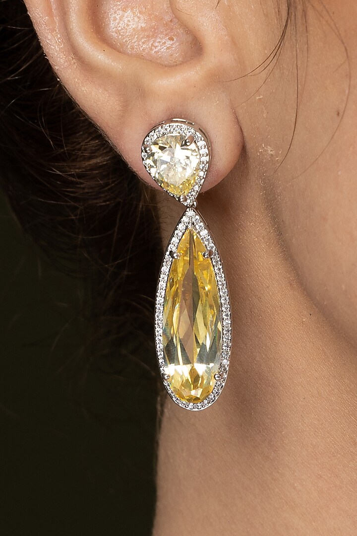 Gold Finish Pearl-Cut Crystal Dangler Earrings by Joules By Radhika at Pernia's Pop Up Shop