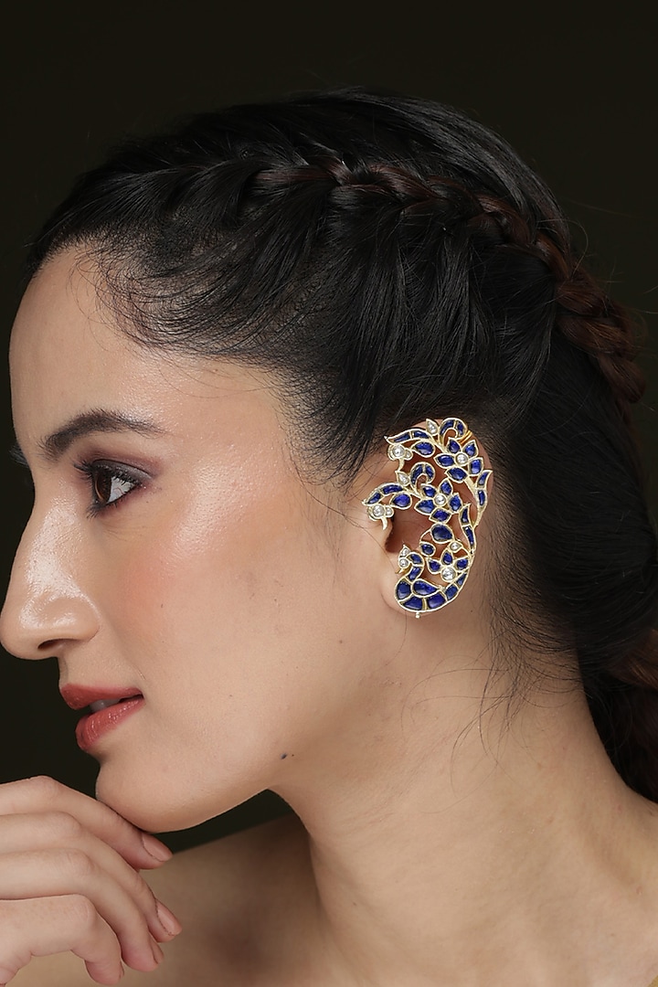 Gold Finish Purple Stone Hoop Earrings by Joules By Radhika at Pernia's Pop Up Shop