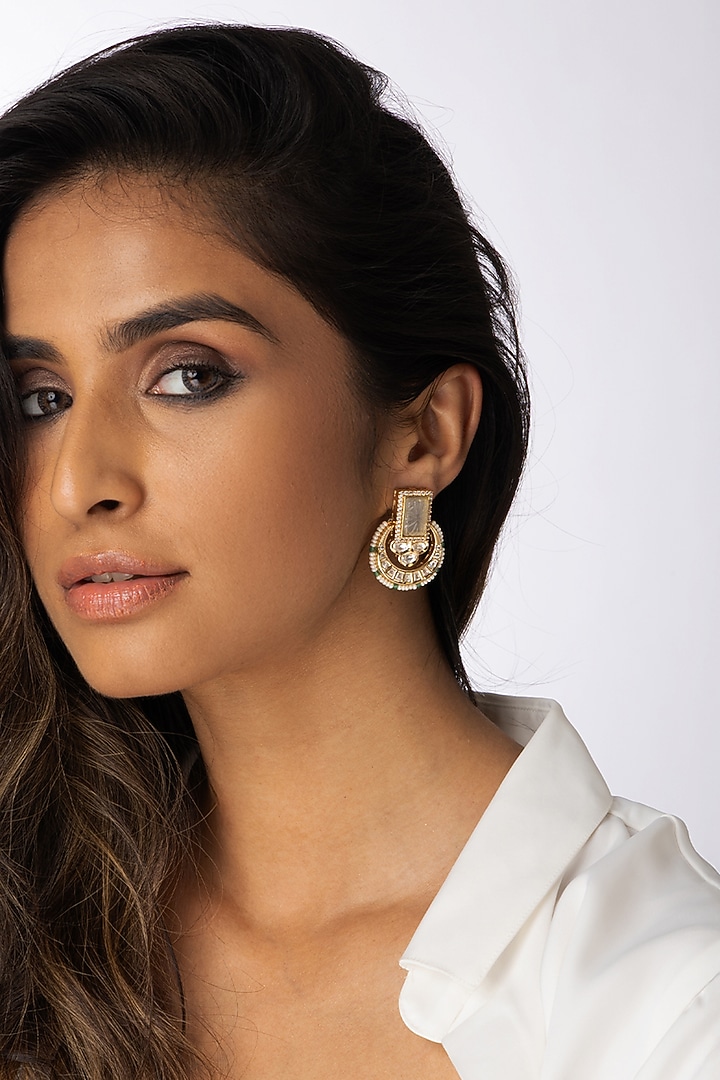 Gold Plated Stone Stud Earrings by Joules By Radhika at Pernia's Pop Up Shop