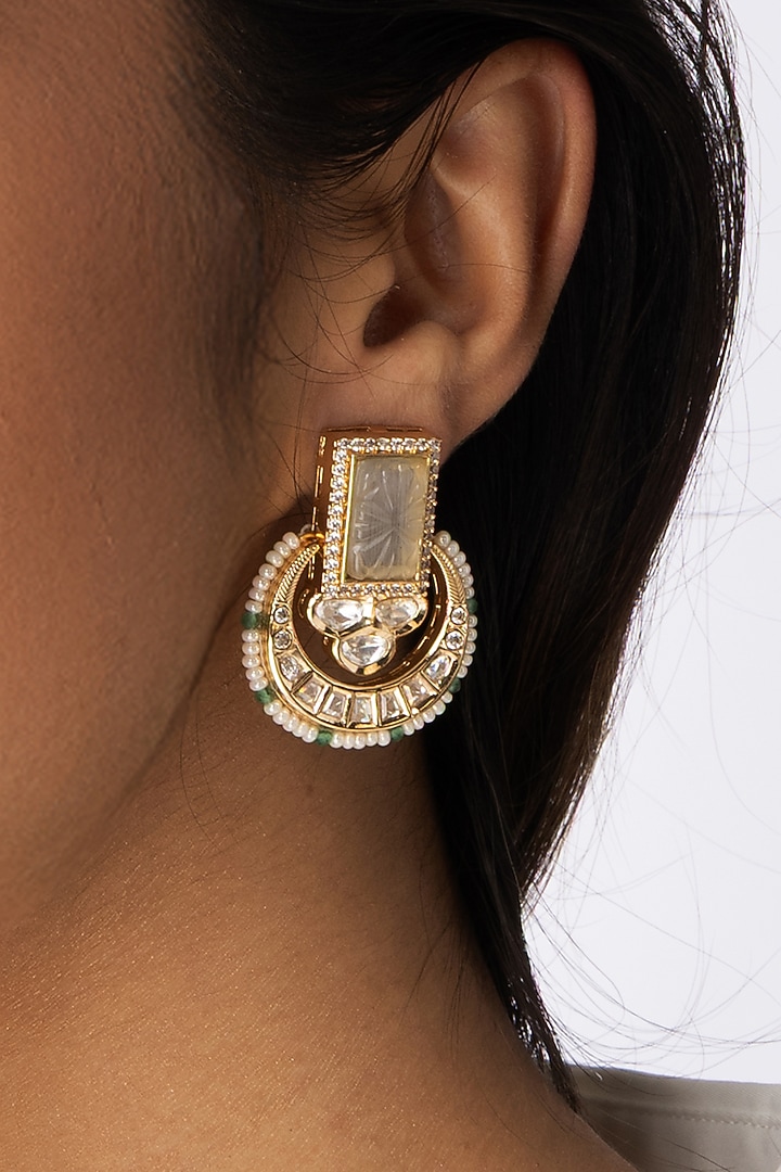 Gold Plated Stone Stud Earrings by Joules By Radhika at Pernia's Pop Up Shop