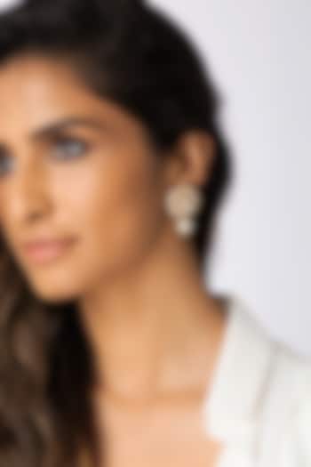 Gold Finish Faceted Stone & Pearl Drop Stud Earrings by Joules By Radhika at Pernia's Pop Up Shop