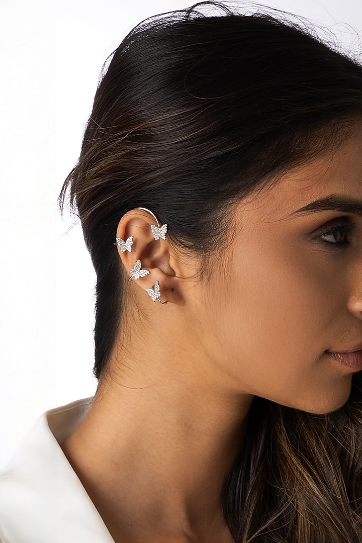 Silver Finish Brass Butterfly Earcuffs by Joules By Radhika at Pernia's Pop Up Shop