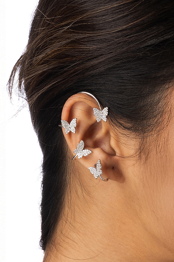 Silver Finish Brass Butterfly Earcuffs by Joules By Radhika at Pernia's Pop Up Shop