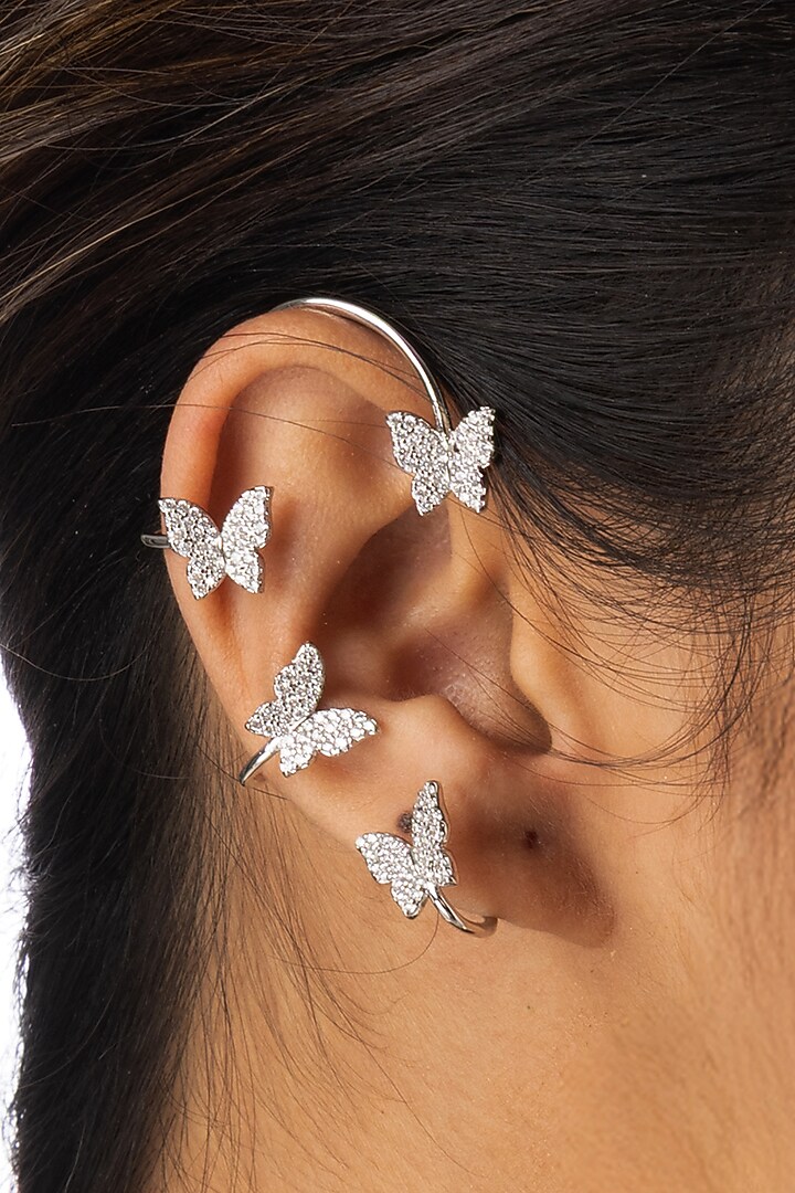 Silver Finish Brass Butterfly Earcuffs by Joules By Radhika at Pernia's Pop Up Shop