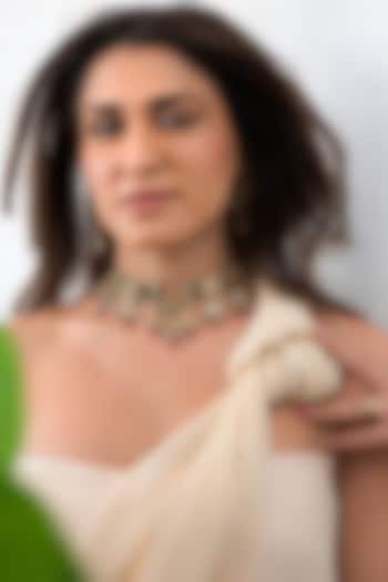 Gold Plated Ornate Stone & Beaded Choker Necklace Set by Joules By Radhika at Pernia's Pop Up Shop