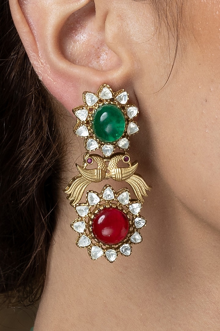 Gold Finish Multi-Colored Stone & Pearl Necklace Set by Joules By Radhika at Pernia's Pop Up Shop