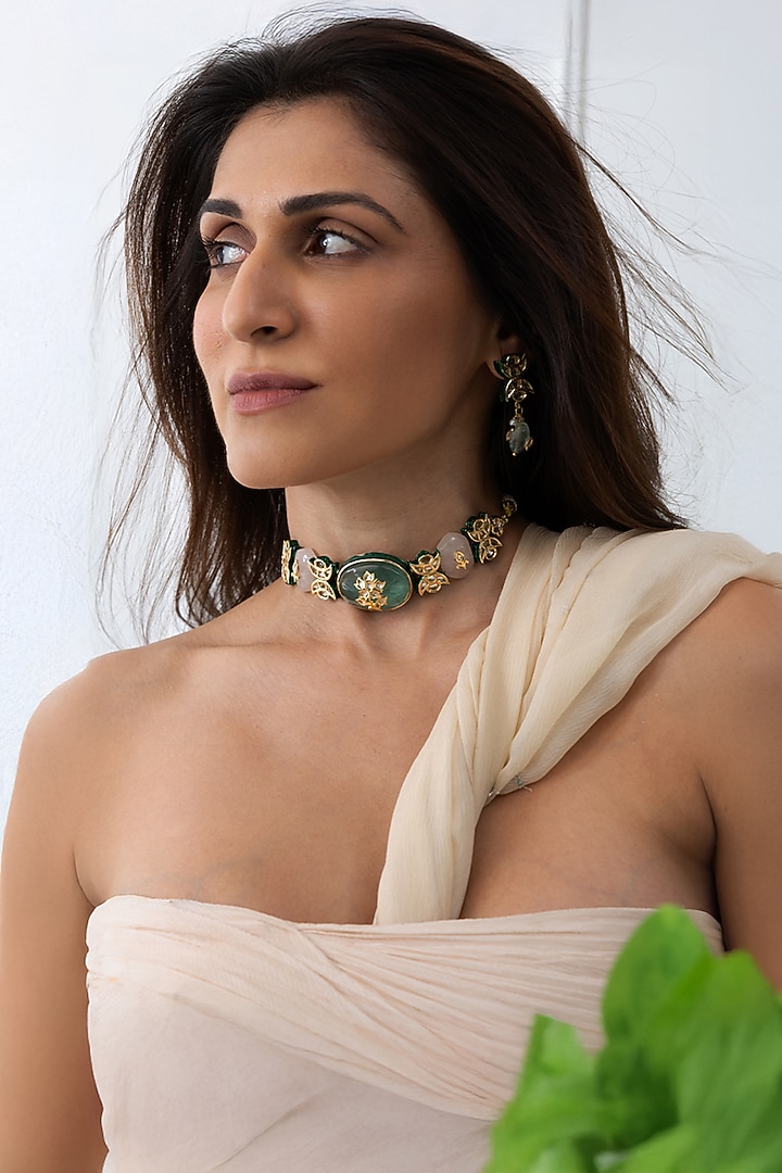 Gold Plated Brass Choker Necklace Set by Joules By Radhika at Pernia's Pop Up Shop