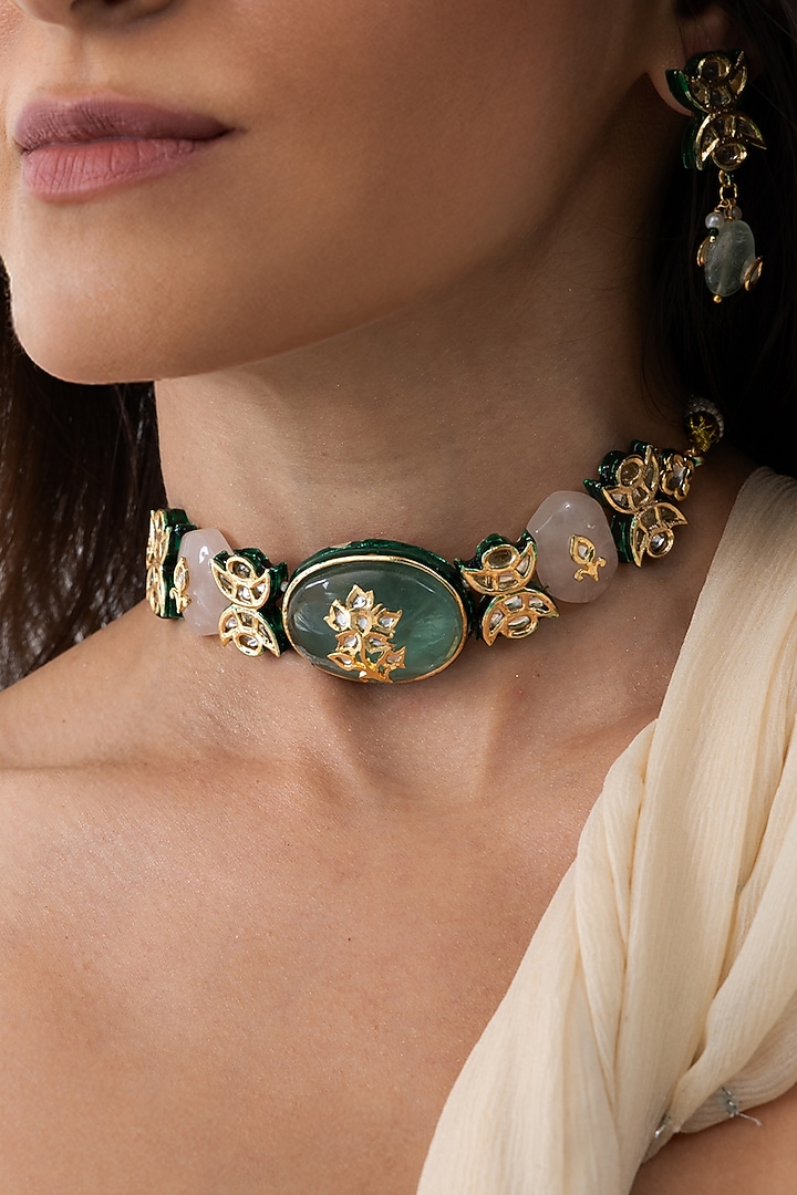 Gold Plated Brass Choker Necklace Set by Joules By Radhika at Pernia's Pop Up Shop