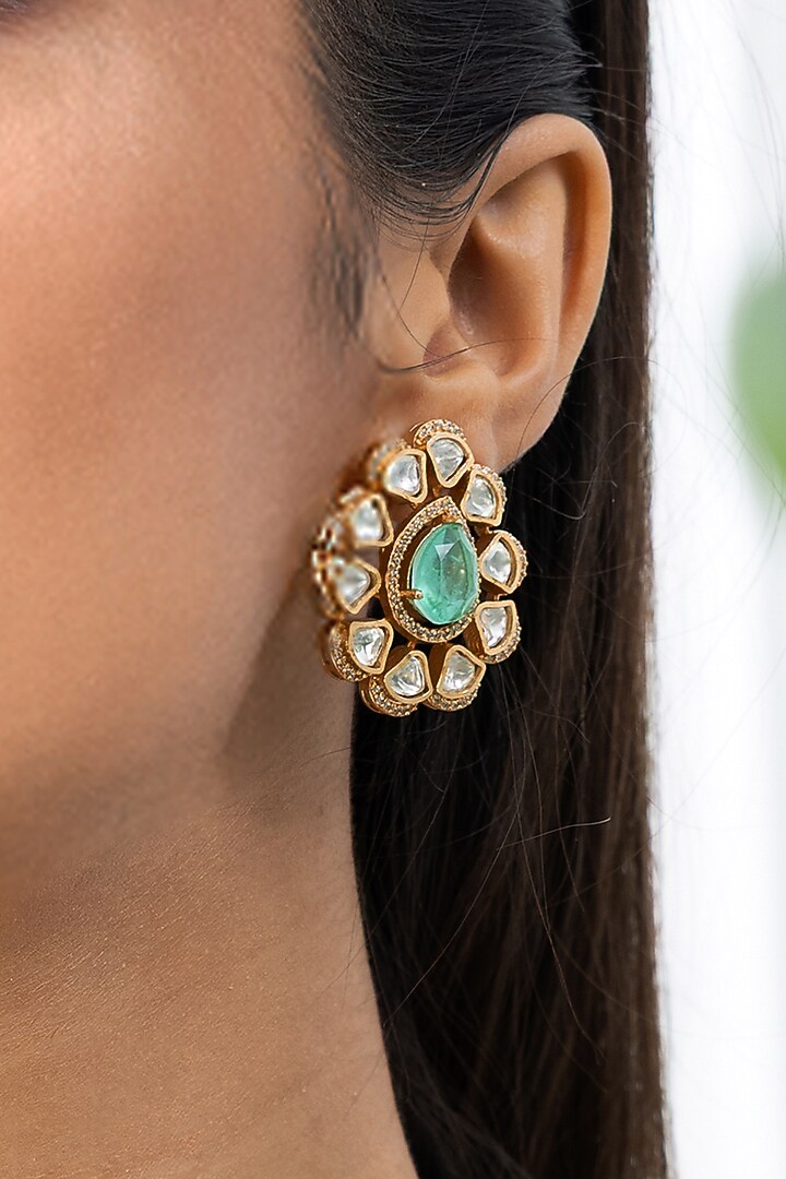 Gold Plated Green Beaded Choker Necklace Set by Joules By Radhika at Pernia's Pop Up Shop