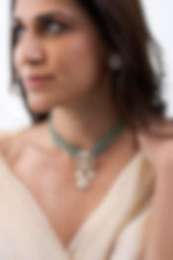 Gold Plated Green Beaded Choker Necklace Set by Joules By Radhika at Pernia's Pop Up Shop