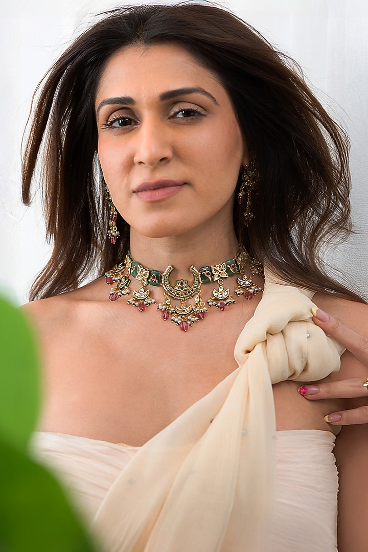 Gold Plated Brass Necklace Set by Joules By Radhika at Pernia's Pop Up Shop