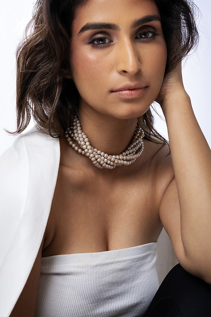 Beige Beaded Necklace by Joules By Radhika at Pernia's Pop Up Shop