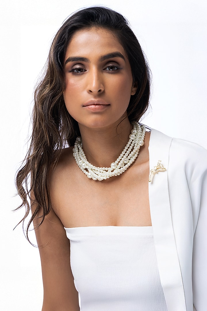 White Pearl Layered Necklace by Joules By Radhika at Pernia's Pop Up Shop