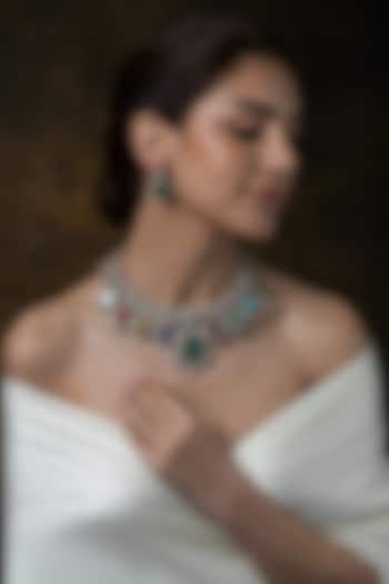 Gold Finish Multi-Colored Stone Pendant Necklace Set by Joules By Radhika at Pernia's Pop Up Shop