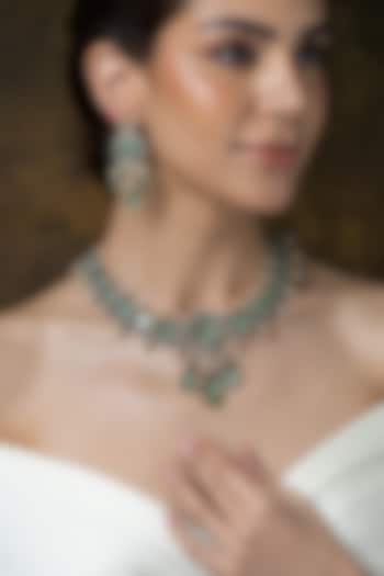 Gold Finish Green Stone Pendant Necklace Set by Joules By Radhika at Pernia's Pop Up Shop