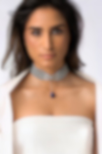 Gold Plated Pearl & Sapphire Stone Pendant Necklace by Joules By Radhika at Pernia's Pop Up Shop