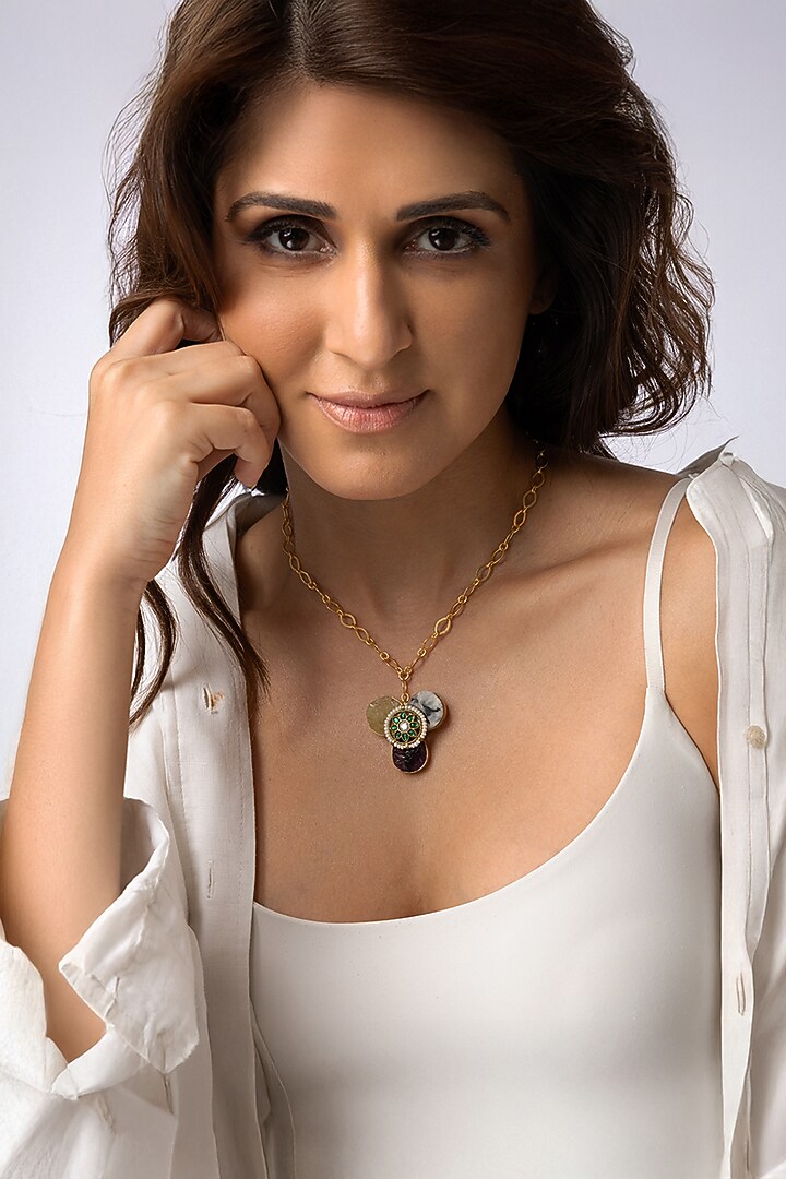 Gold Plated Multi-Colored Charm Necklace by Joules By Radhika at Pernia's Pop Up Shop