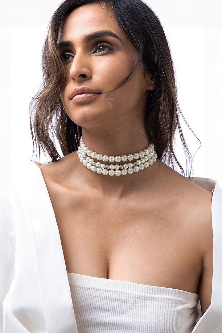 White Pearl Multi-Strand Necklace by Joules By Radhika at Pernia's Pop Up Shop