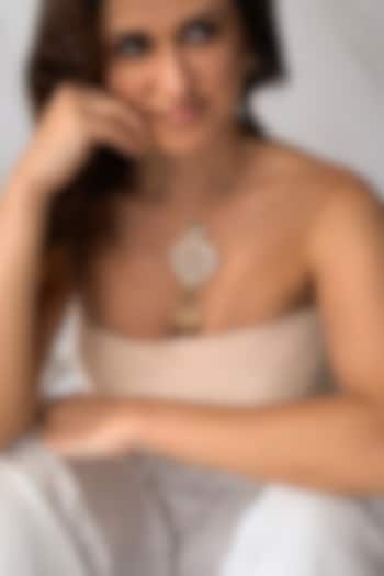 Gold Plated Green Stone & Pearl Pendant Necklace Set by Joules By Radhika at Pernia's Pop Up Shop