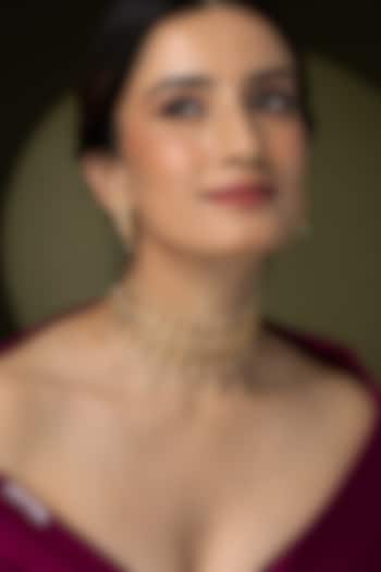 Gold Finish Pearl Drop Choker Necklace Set by Joules By Radhika at Pernia's Pop Up Shop