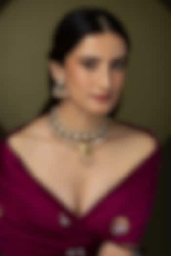 Gold Finish Kundan Polki & Green Stone Necklace Set by Joules By Radhika at Pernia's Pop Up Shop