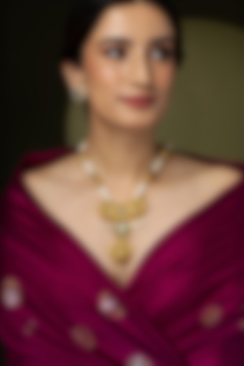 Gold Finish White Pearl & Gold Beaded Pendant Necklace by Joules By Radhika at Pernia's Pop Up Shop