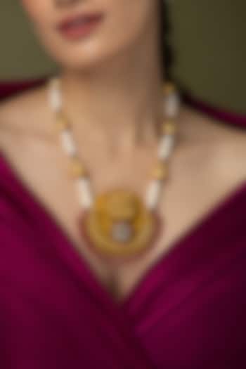 Gold Finish White Pearl & Gold Beaded Long Necklace by Joules By Radhika at Pernia's Pop Up Shop