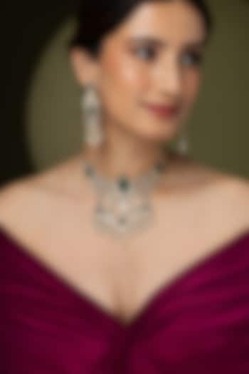 Gold Finish Green Stone Necklace Set by Joules By Radhika at Pernia's Pop Up Shop