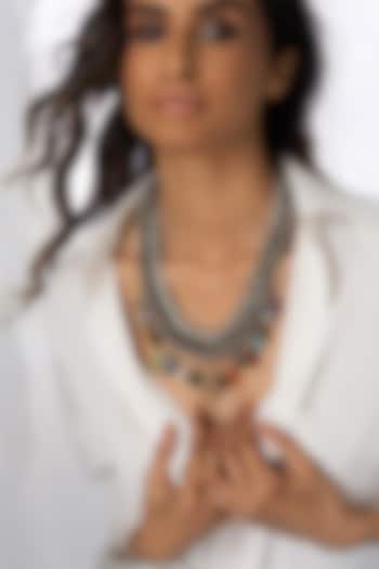 Oxidised Silver Finish Multi-Colored Stone Tiered Necklace by Joules By Radhika at Pernia's Pop Up Shop