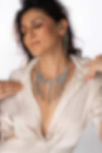 Oxidised Silver Finish Green Stone Necklace Set by Joules By Radhika at Pernia's Pop Up Shop