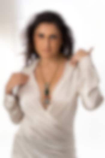 Gold Plated Green Stone Pendant Necklace by Joules By Radhika at Pernia's Pop Up Shop