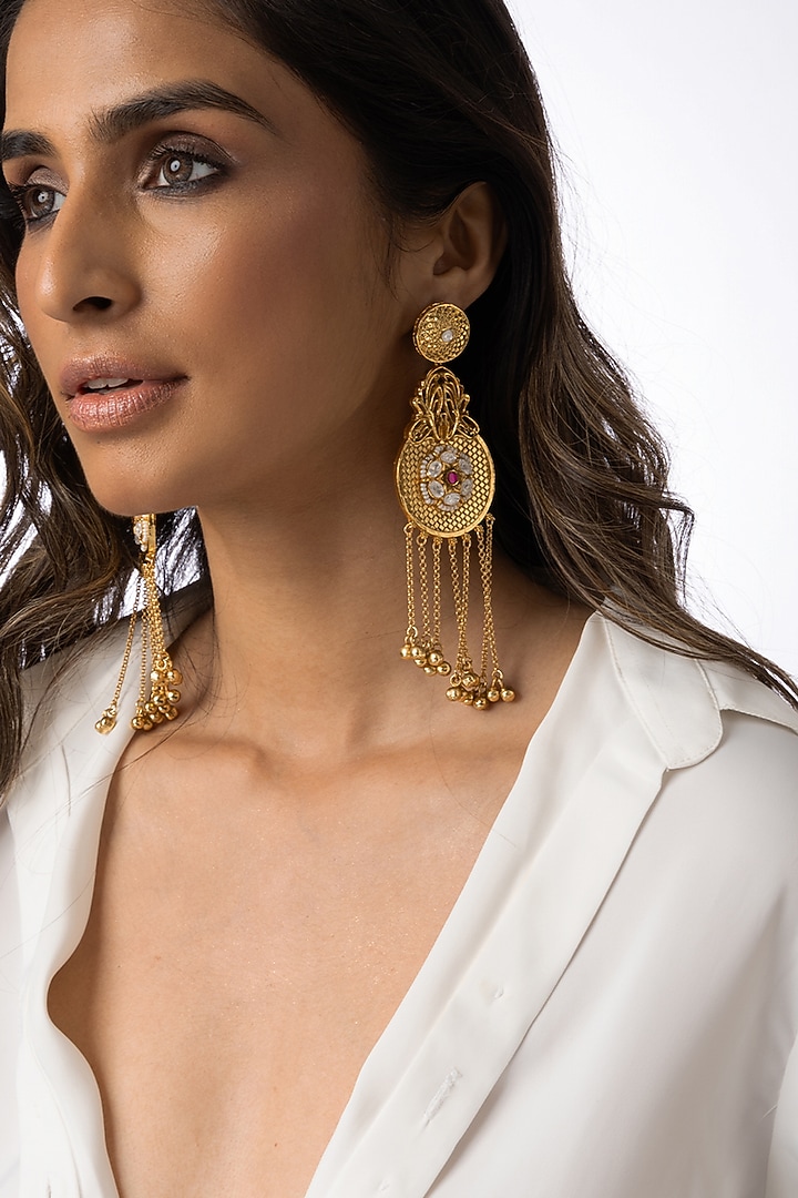 Gold Plated Beaded Circular Drop Earrings by Joules By Radhika at Pernia's Pop Up Shop